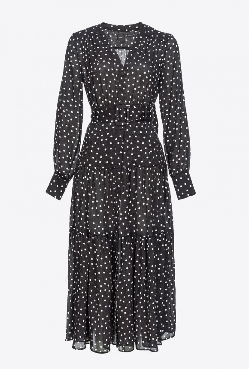 Pinko Long Polka-dot Shirt Dress BLACK/WHITE | SN-PKO33022