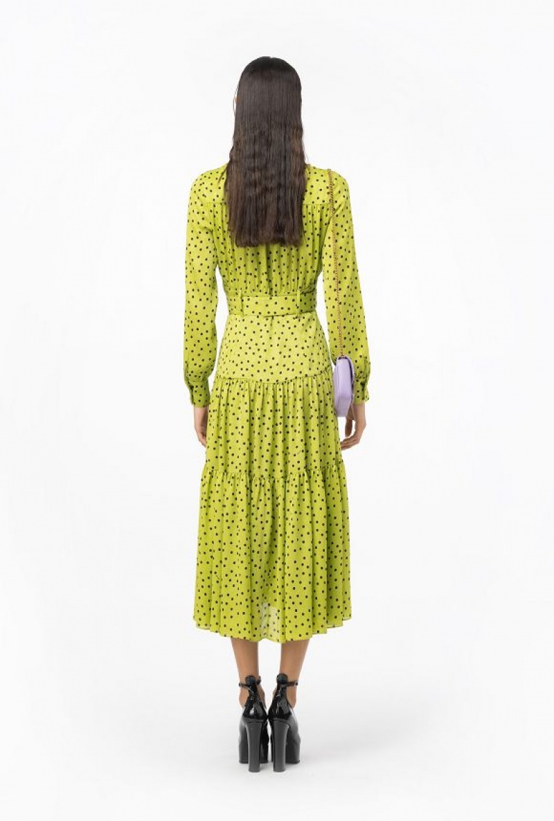 Pinko Long Polka-dot Shirt Dress GREEN/BLACK | SN-PKO33026