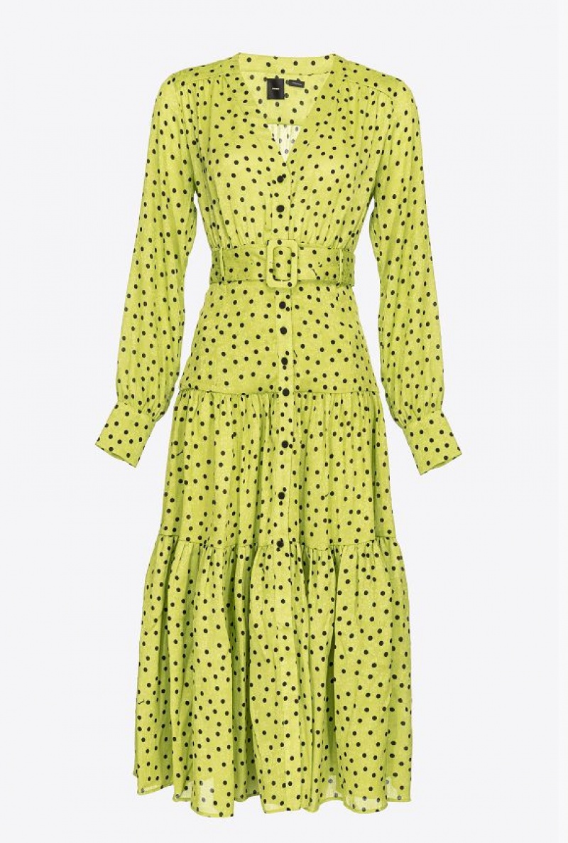 Pinko Long Polka-dot Shirt Dress GREEN/BLACK | SN-PKO33026