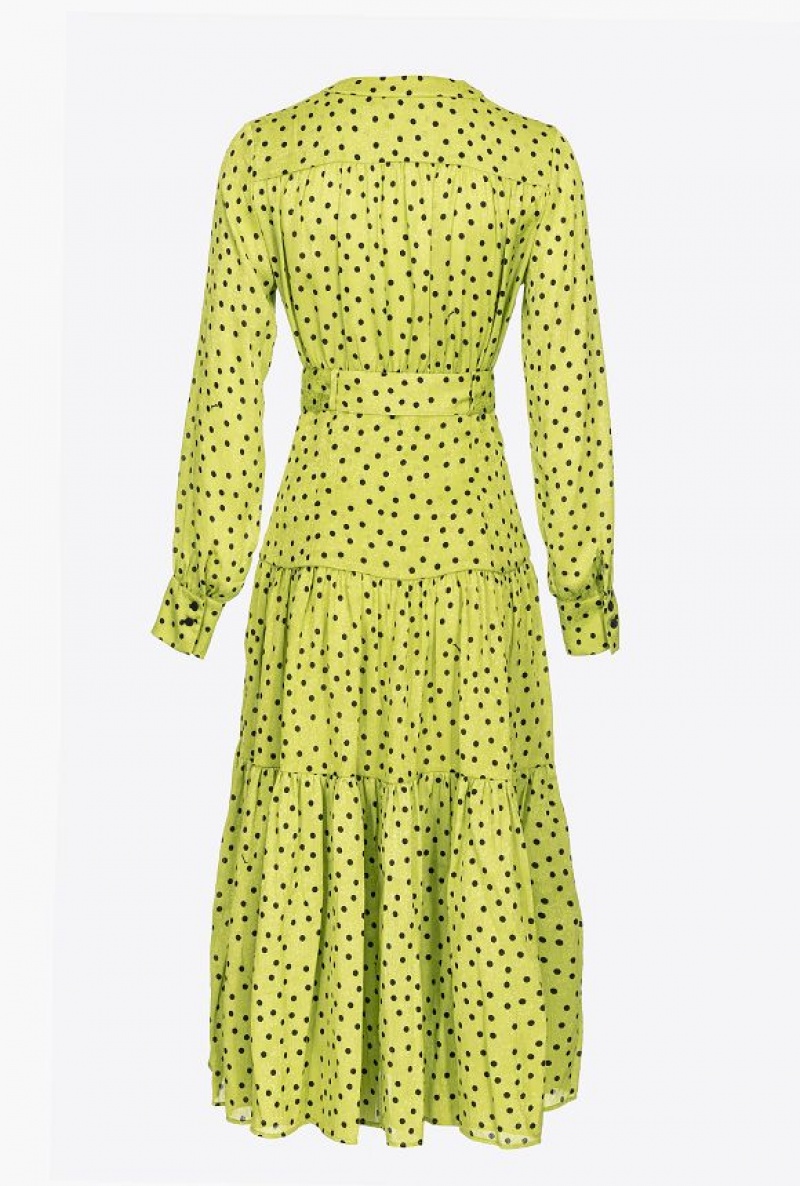 Pinko Long Polka-dot Shirt Dress GREEN/BLACK | SN-PKO33026