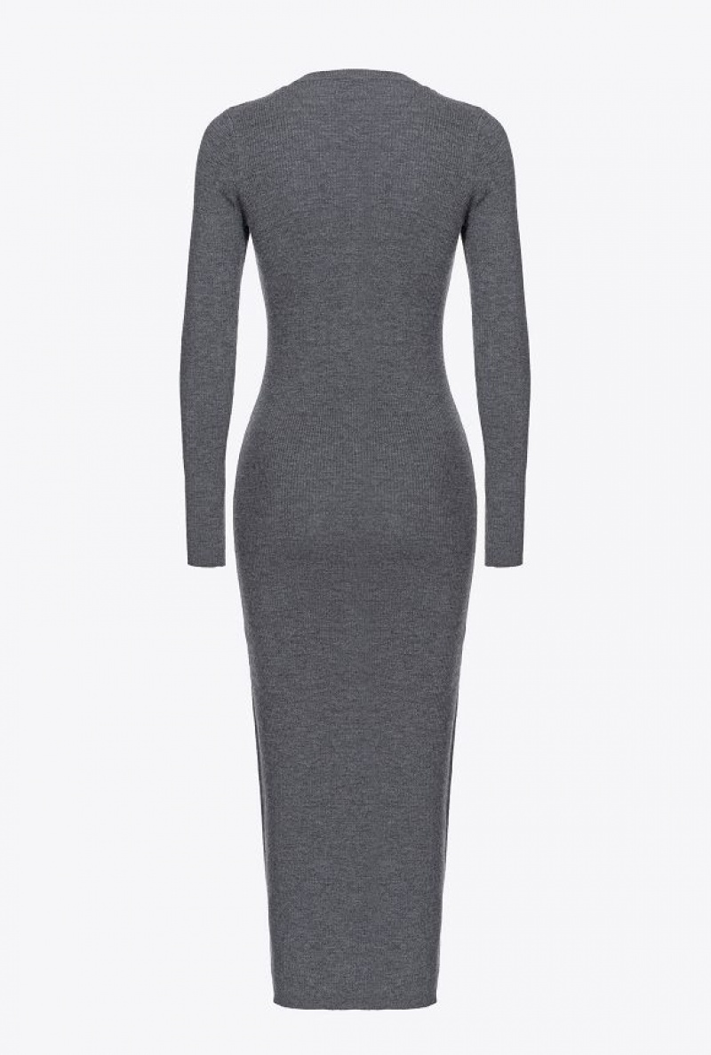 Pinko Long Ribbed Knit Dress DARK GREY | SN-PKO33086