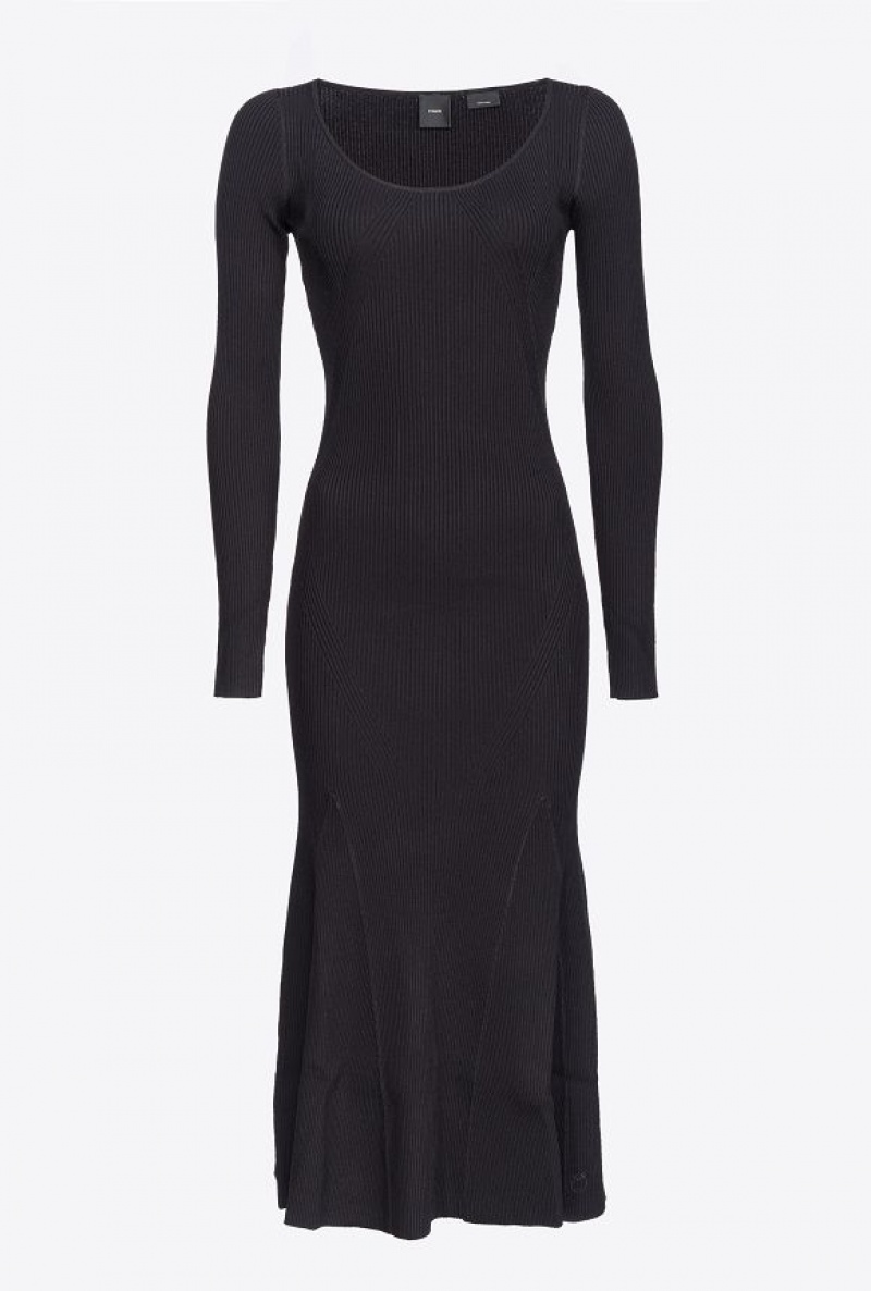 Pinko Long Ribbed Knit Dress LIMO BLACK | SN-PKO32971