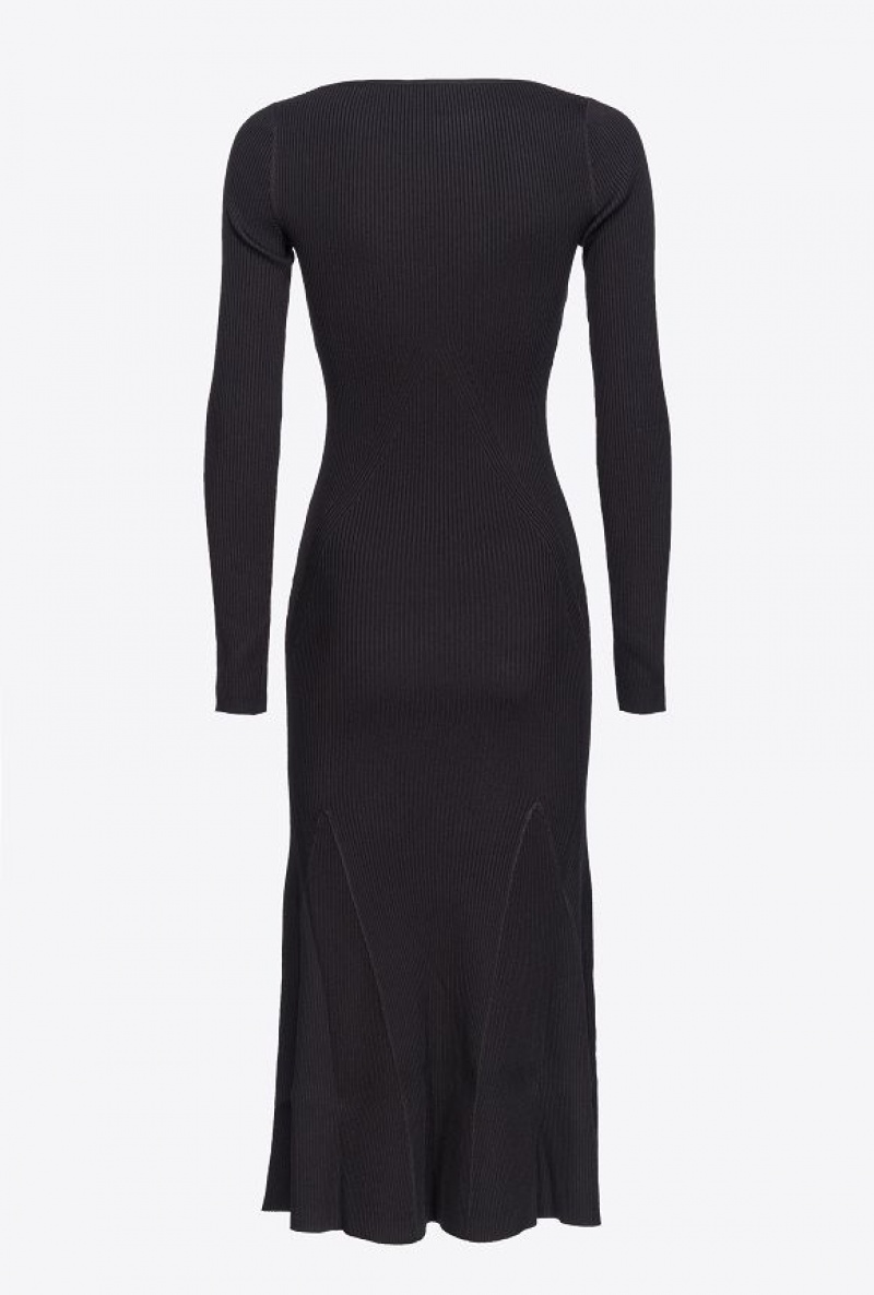 Pinko Long Ribbed Knit Dress LIMO BLACK | SN-PKO32971