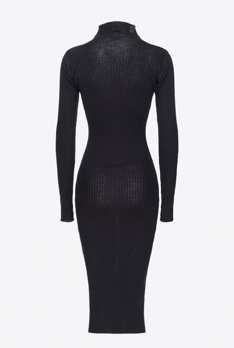 Pinko Long Ribbed Knit Dress LIMO BLACK | SN-PKO33085