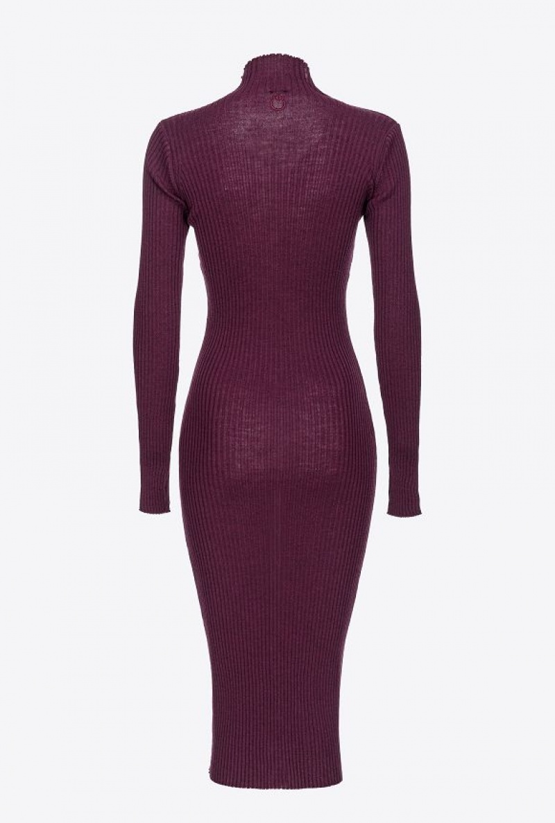 Pinko Long Ribbed Knit Dress POTENT PURPLE | SN-PKO33005