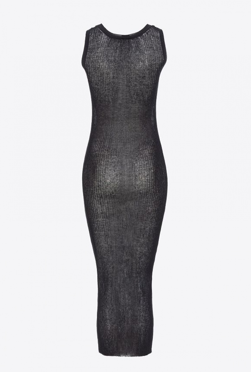 Pinko Long Semi-transparent Ribbed Dress LIMO BLACK | SN-PKO33014