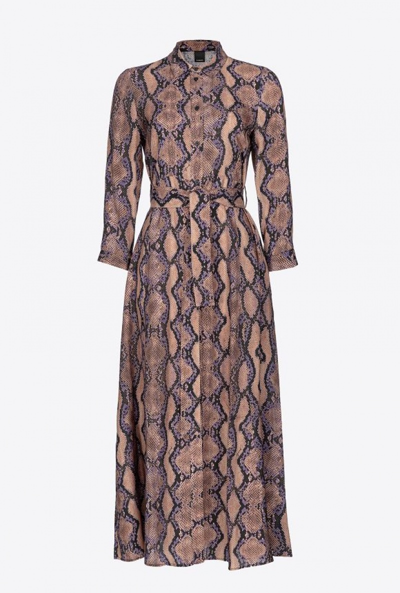 Pinko Long Shirt Dress With Snake Motif MULT. BROWN/LILAC | SN-PKO33098