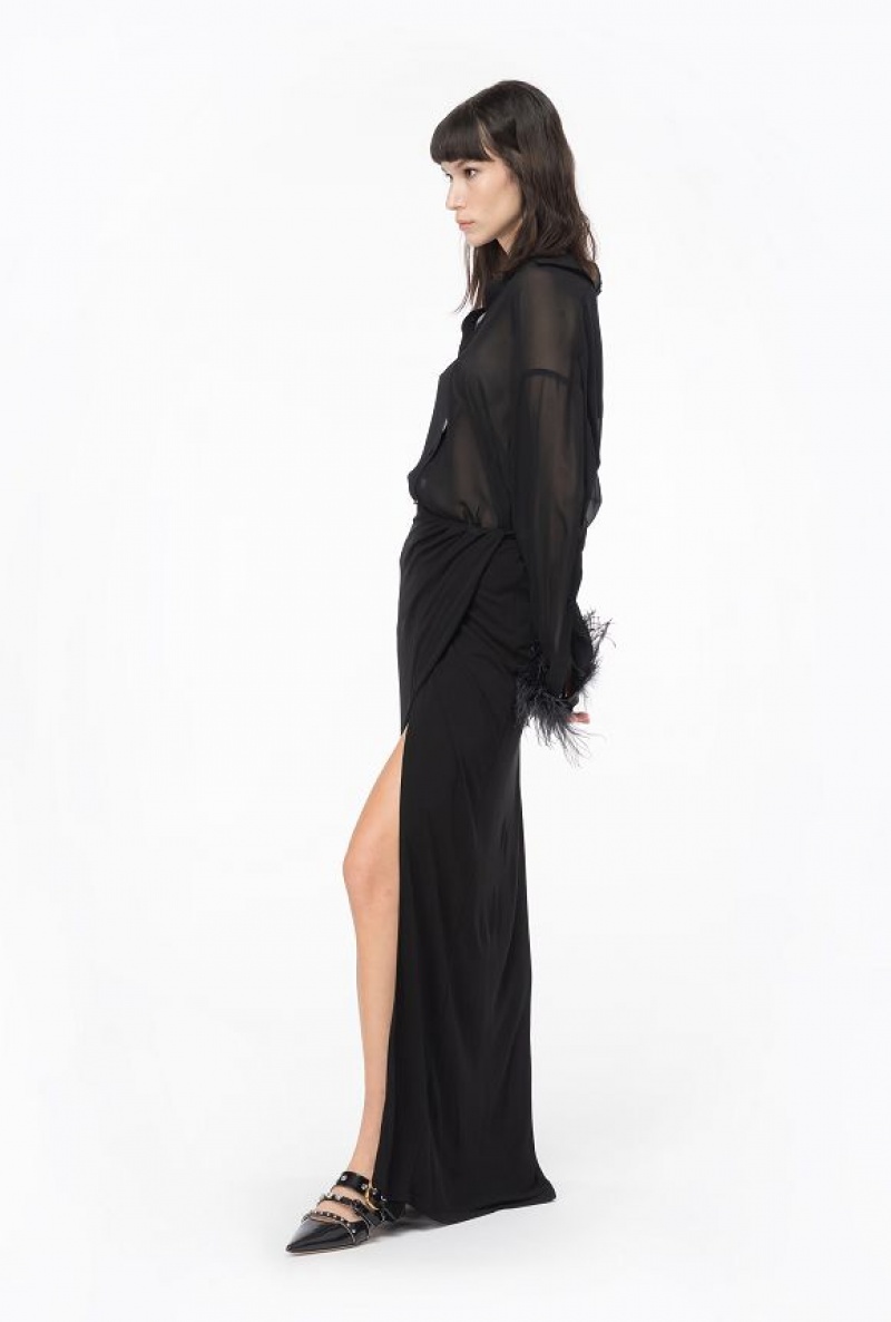 Pinko Long Shirt With Feathers LIMO BLACK | SN-PKO33136