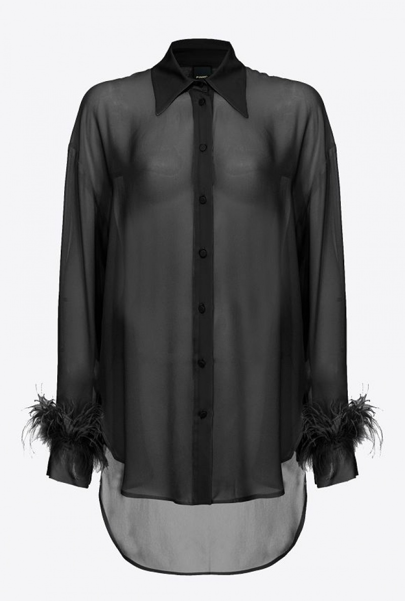 Pinko Long Shirt With Feathers LIMO BLACK | SN-PKO33136