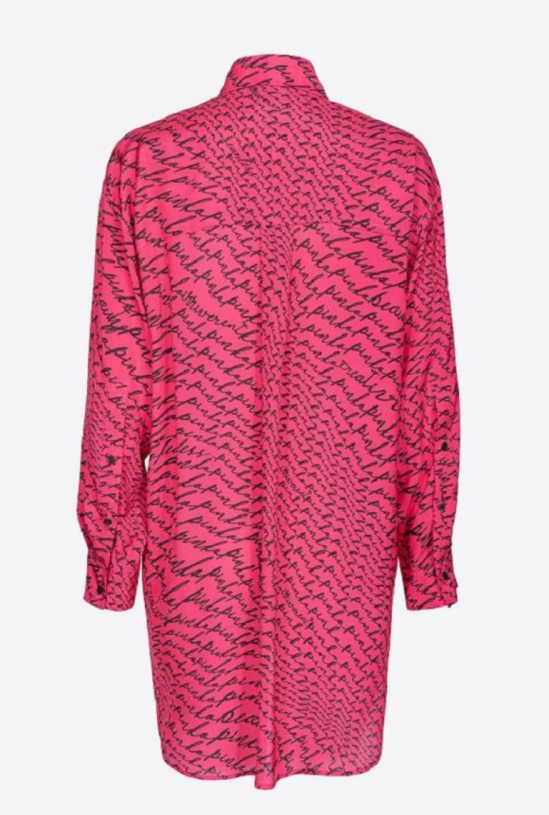 Pinko Long Shirt With Fluid Logo Print PINKO PINK/BLACK | SN-PKO33852