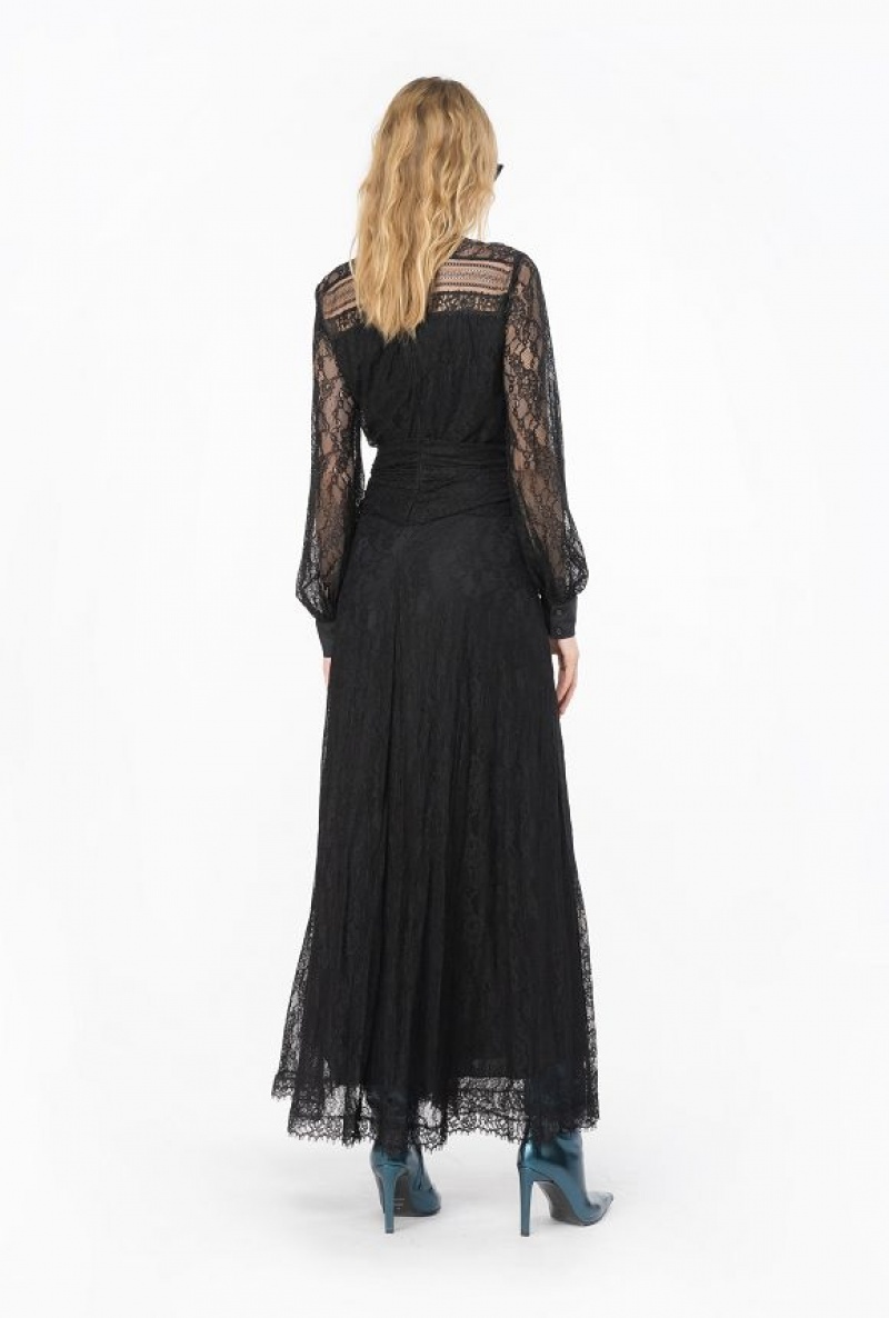 Pinko Long Stretch Lace Dress LIMO BLACK | SN-PKO33027