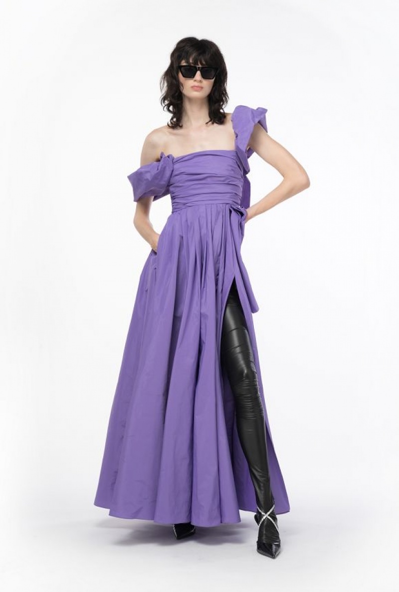 Pinko Long Taffeta Dress With Removable Sleeves LISIANTHUS LILAC | SN-PKO33062