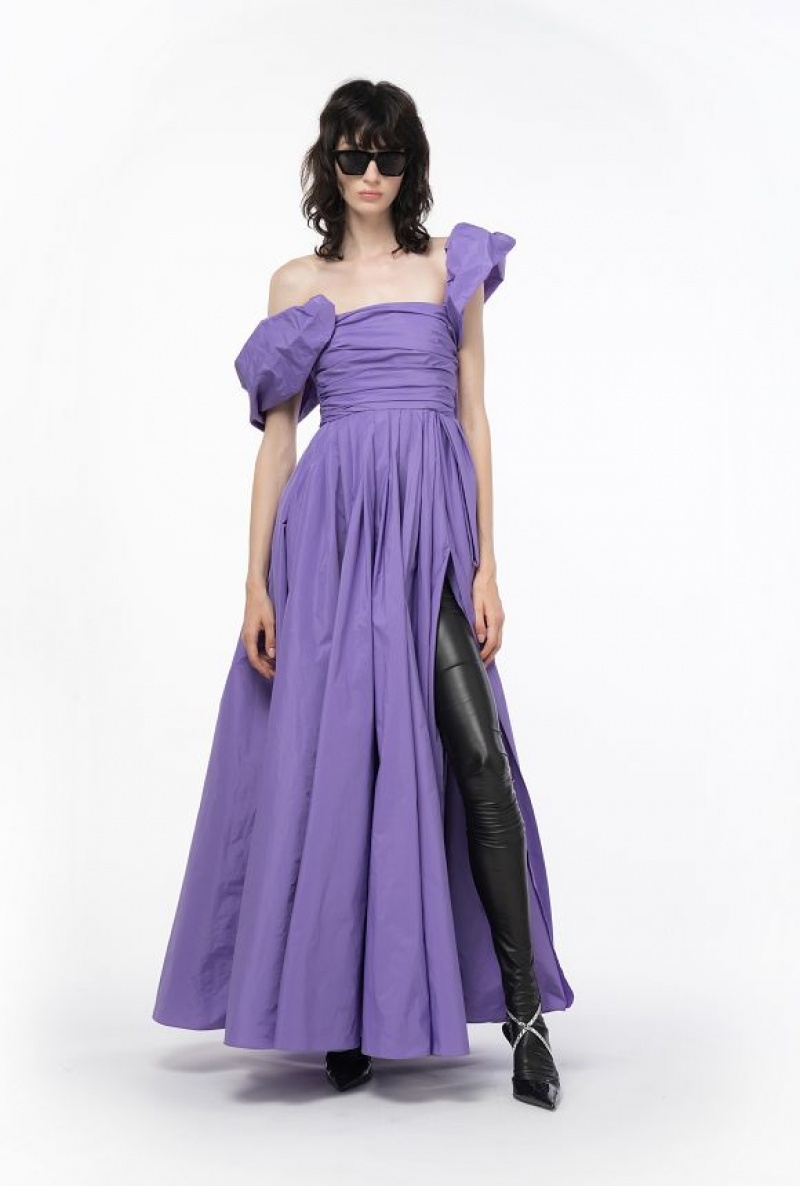 Pinko Long Taffeta Dress With Removable Sleeves LISIANTHUS LILAC | SN-PKO33062