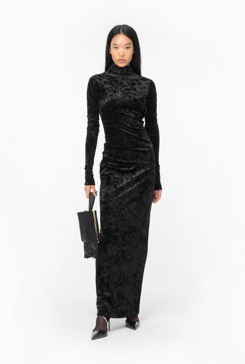 Pinko Long Velvet Dress With Open Back LIMO BLACK | SN-PKO33095