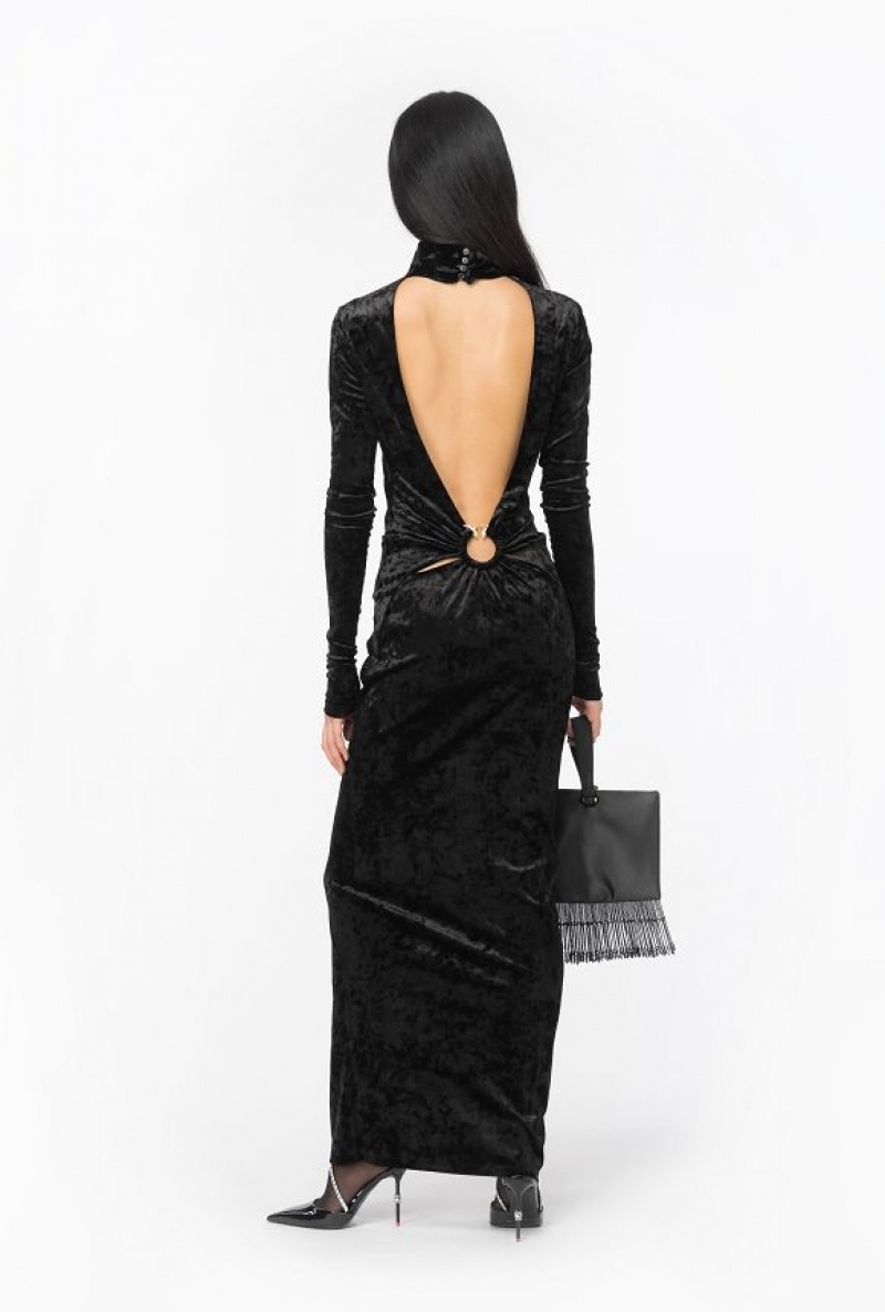 Pinko Long Velvet Dress With Open Back LIMO BLACK | SN-PKO33095