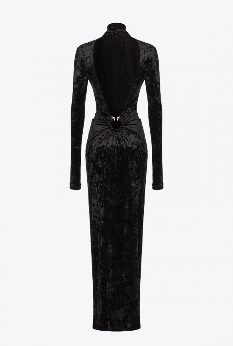 Pinko Long Velvet Dress With Open Back LIMO BLACK | SN-PKO33095