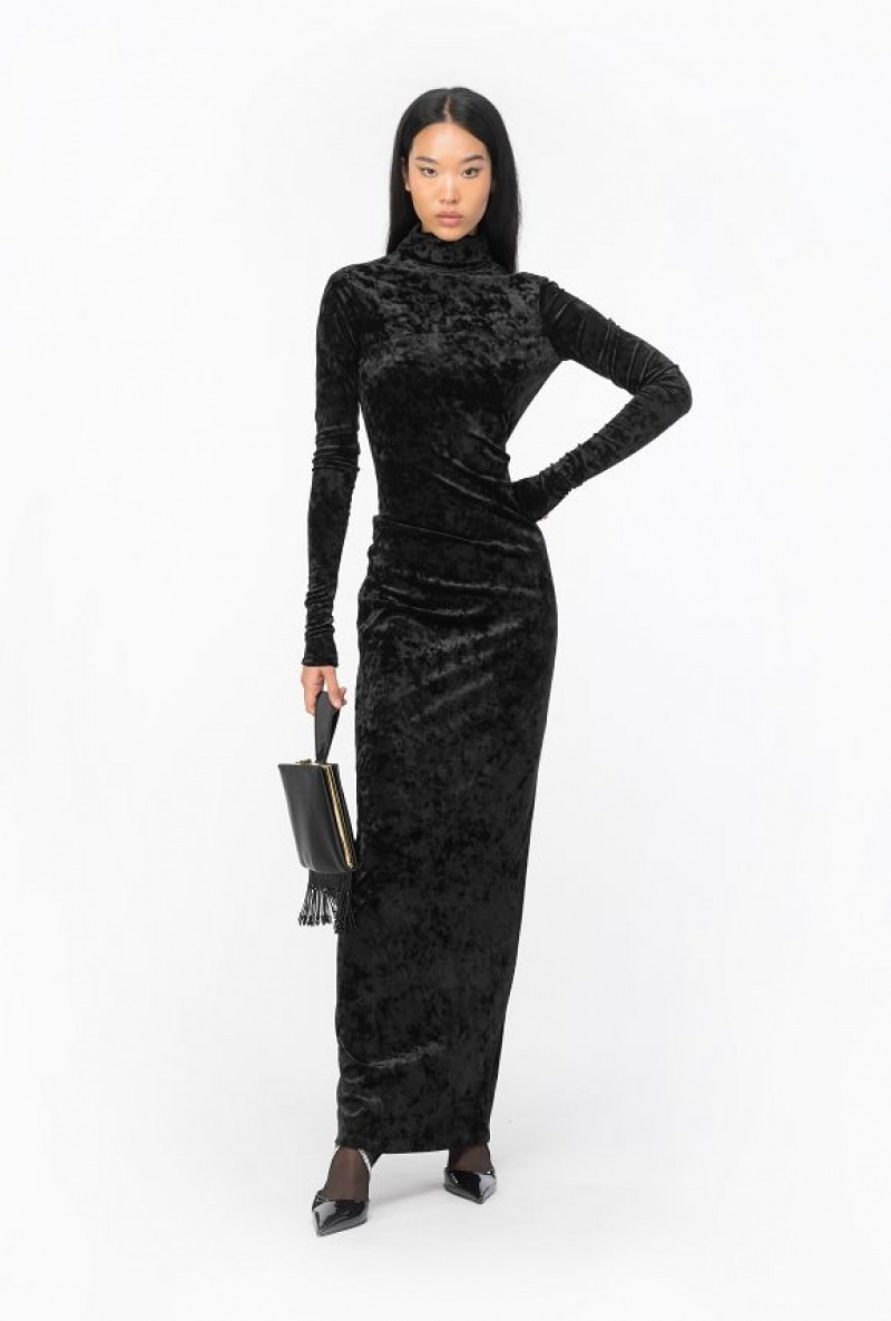 Pinko Long Velvet Dress With Open Back LIMO BLACK | SN-PKO33095