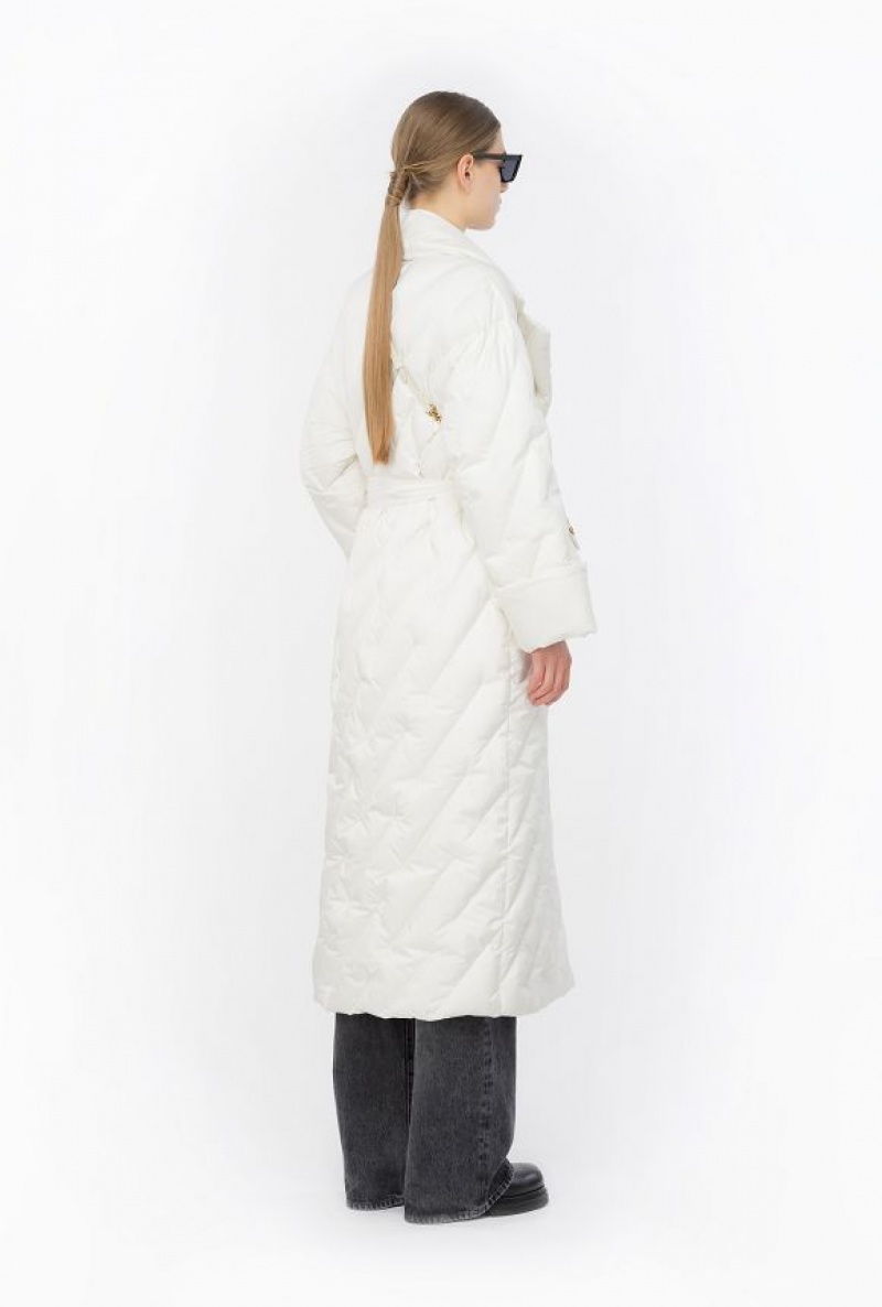 Pinko Long Wraparound Down Jacket SILK WHITE | SN-PKO33635