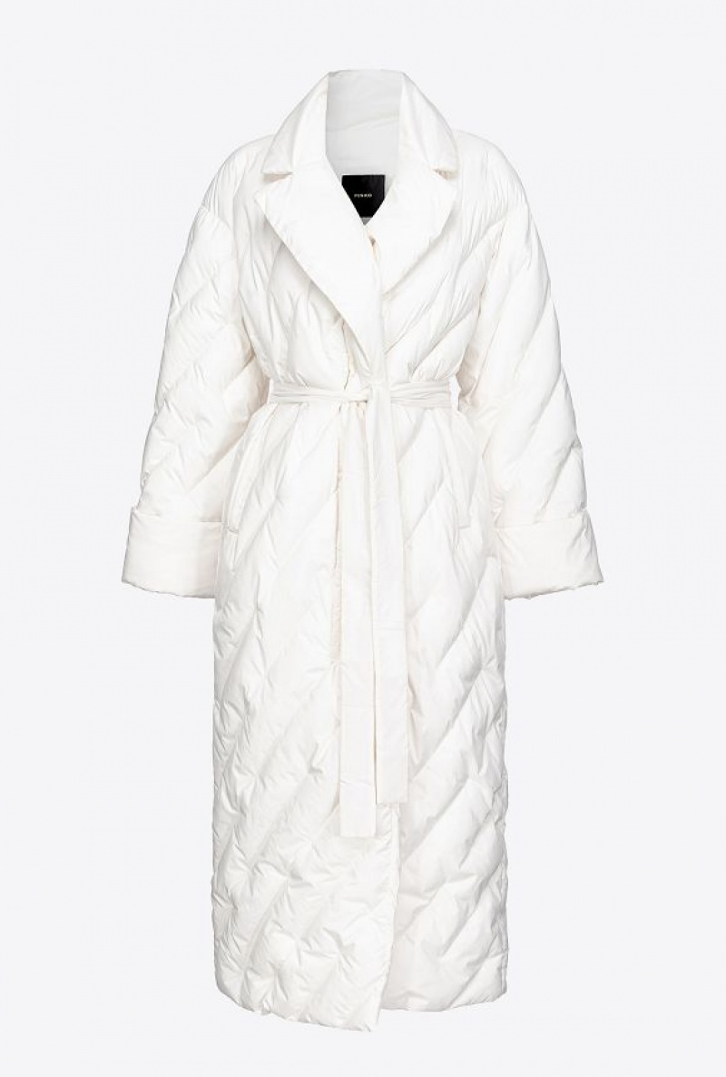 Pinko Long Wraparound Down Jacket SILK WHITE | SN-PKO33635