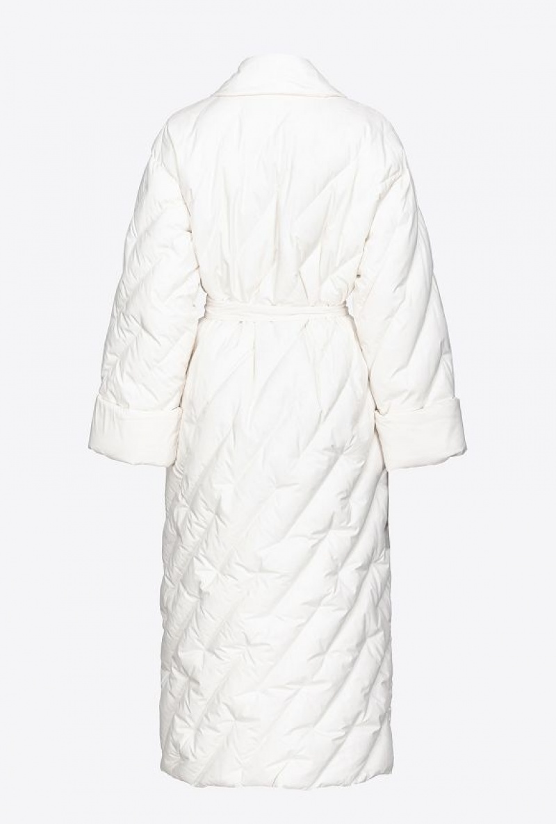 Pinko Long Wraparound Down Jacket SILK WHITE | SN-PKO33635