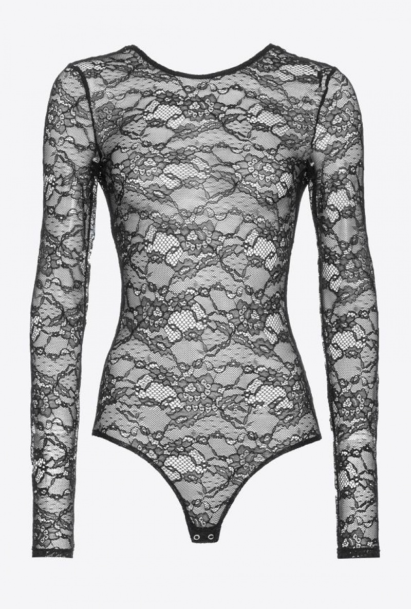 Pinko Long-sleeved Lace Bodysuit LIMO BLACK | SN-PKO33376