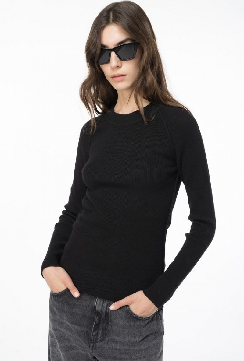 Pinko Long-sleeved Rib-knit Top LIMO BLACK | SN-PKO33434