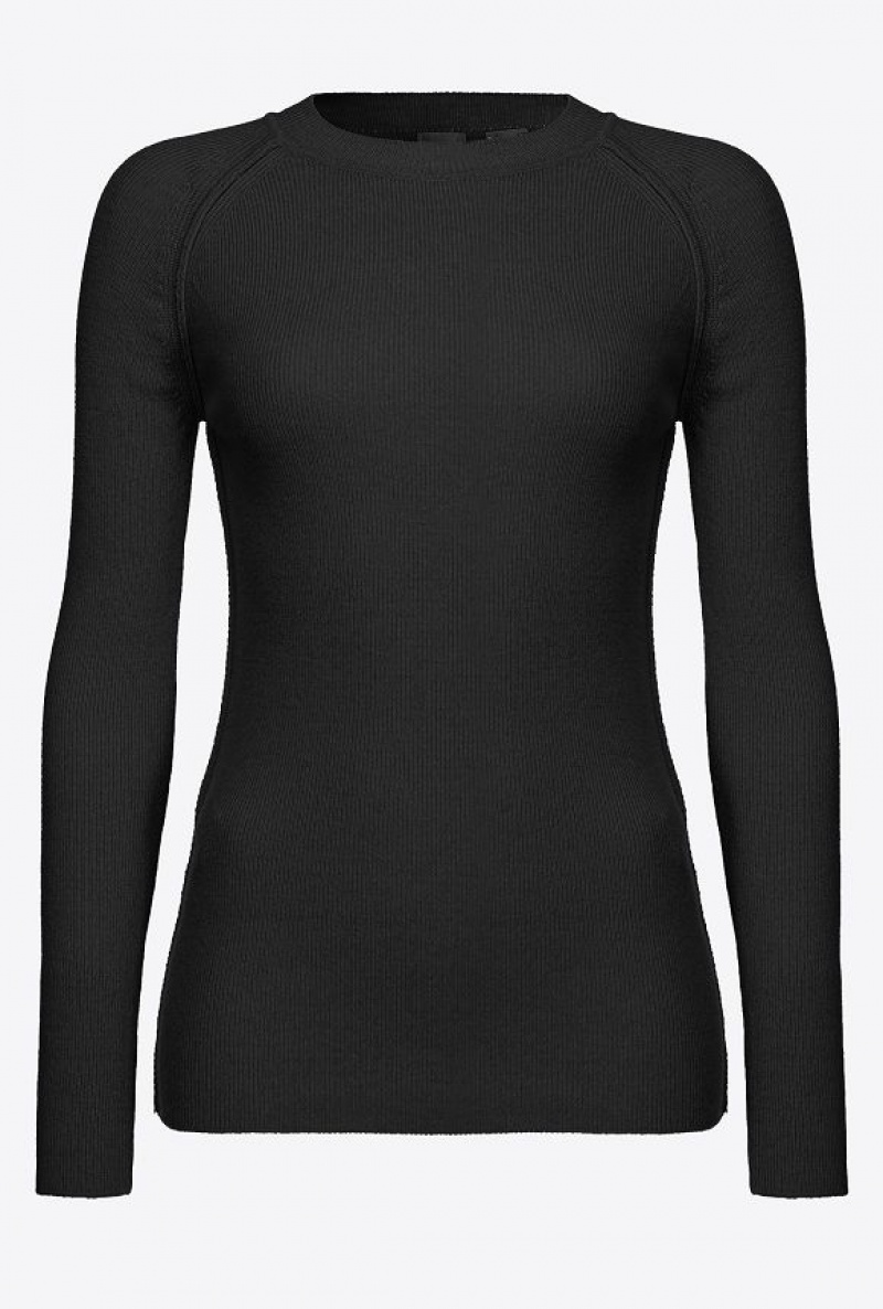 Pinko Long-sleeved Rib-knit Top LIMO BLACK | SN-PKO33434