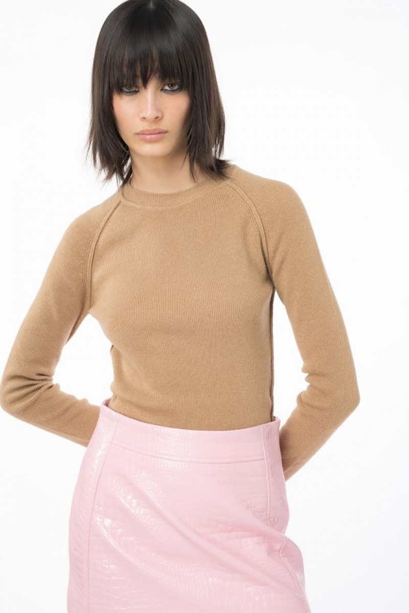 Pinko Long-sleeved Rib-knit Top TANNIN BEIGE | SN-PKO33523