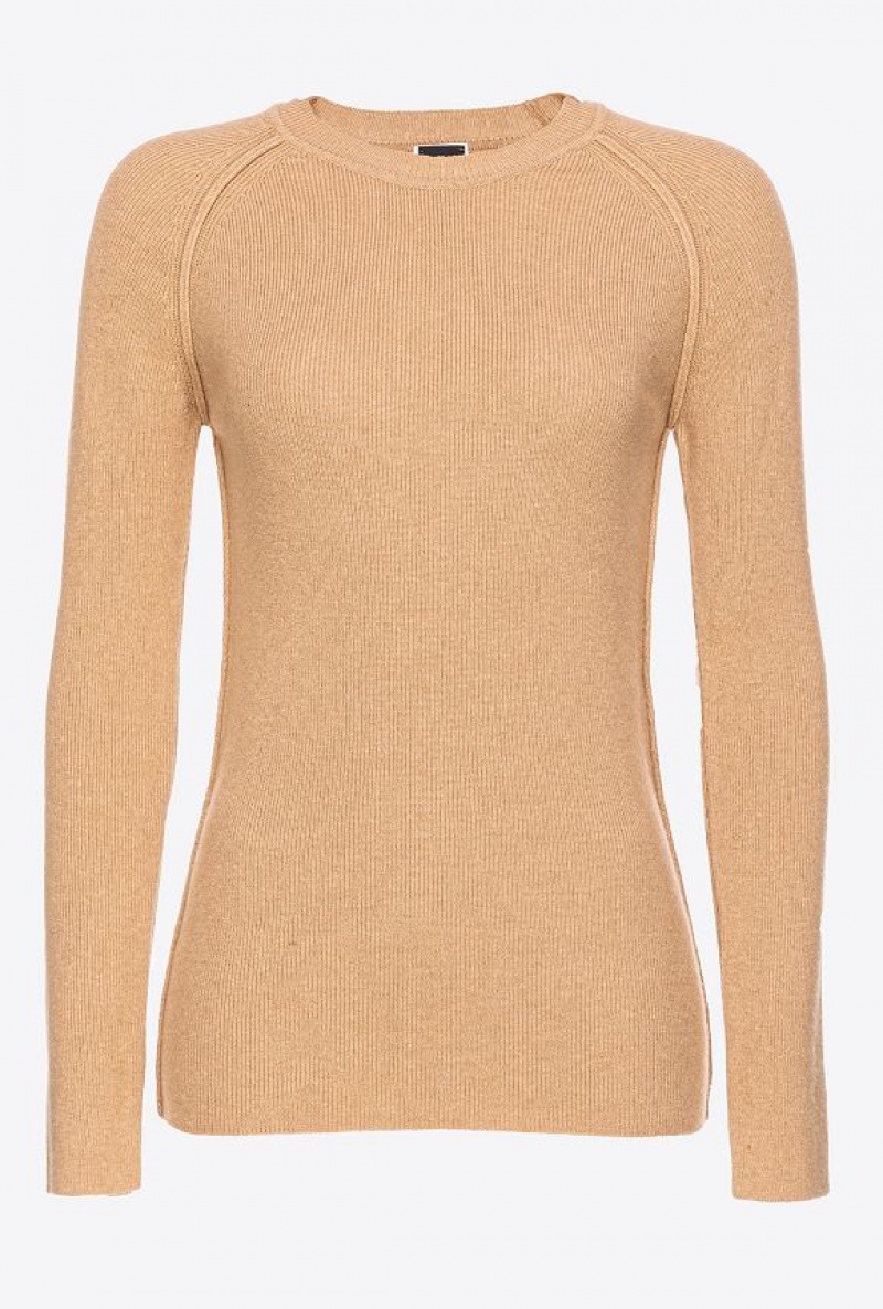 Pinko Long-sleeved Rib-knit Top TANNIN BEIGE | SN-PKO33523