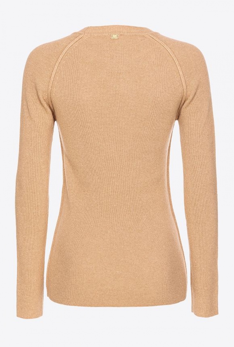 Pinko Long-sleeved Rib-knit Top TANNIN BEIGE | SN-PKO33523