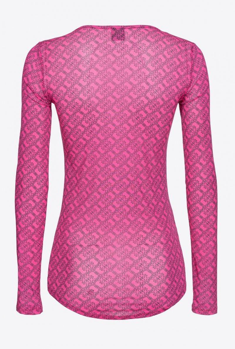 Pinko Long-sleeved Sweater With Logo FUCHSIA/BLACK | SN-PKO33345