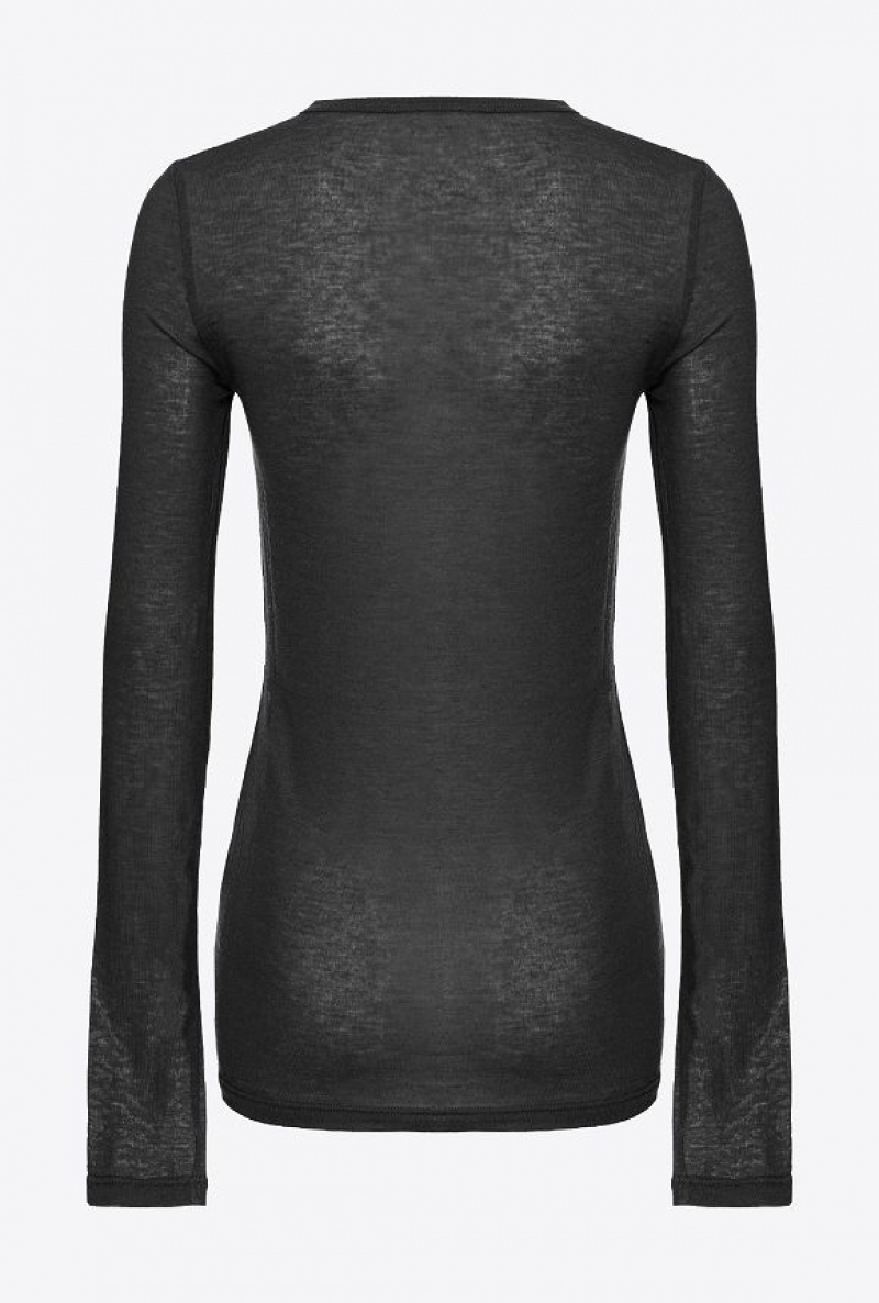 Pinko Long-sleeved Sweater With Love Birds Embroidery LIMO BLACK | SN-PKO33386