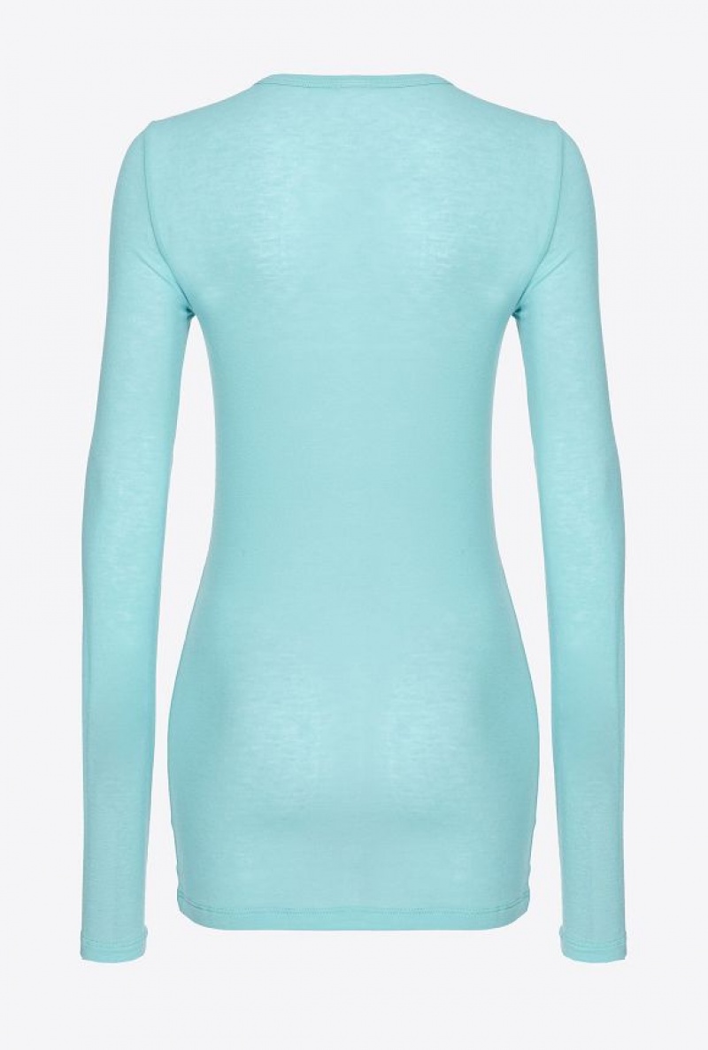 Pinko Long-sleeved Sweater With Love Birds Embroidery TURQUOISE BLUE | SN-PKO33212