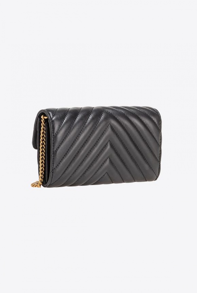 Pinko Love Bag One Wallet Chevron BLACK-ANTIQUE GOLD | SN-PKO32452