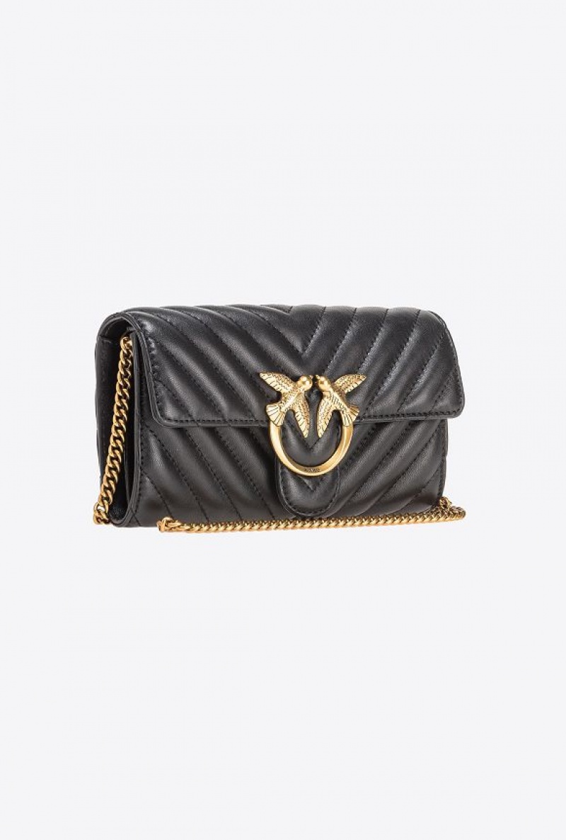 Pinko Love Bag One Wallet Chevron BLACK-ANTIQUE GOLD | SN-PKO32452