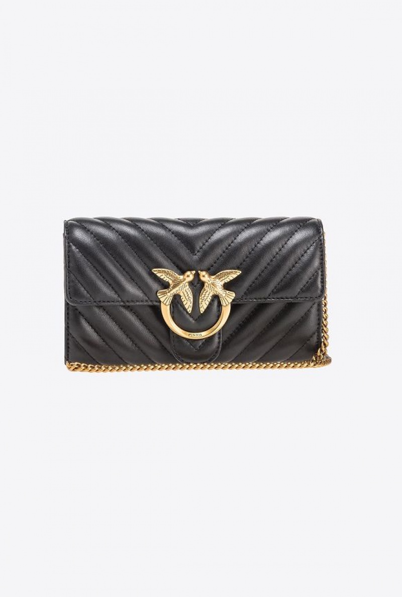 Pinko Love Bag One Wallet Chevron BLACK-ANTIQUE GOLD | SN-PKO32452