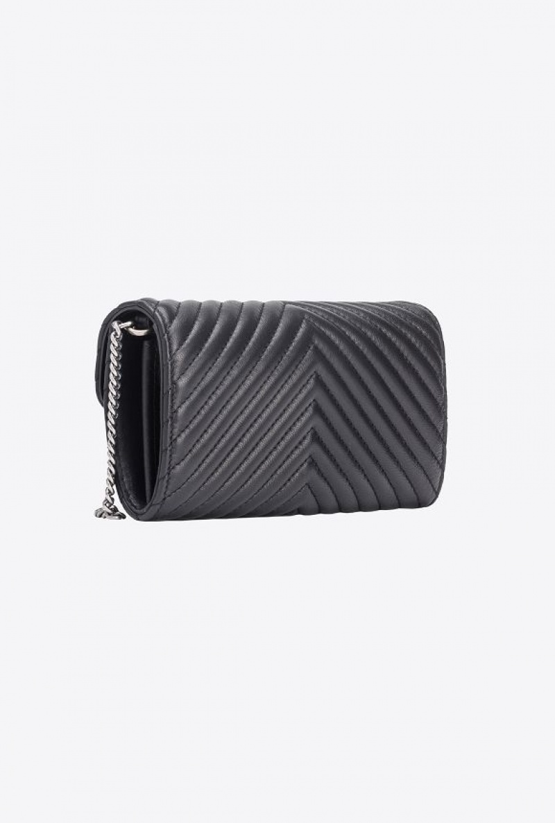 Pinko Love Bag One Wallet Chevron BLACK-OLD SILVER | SN-PKO34261