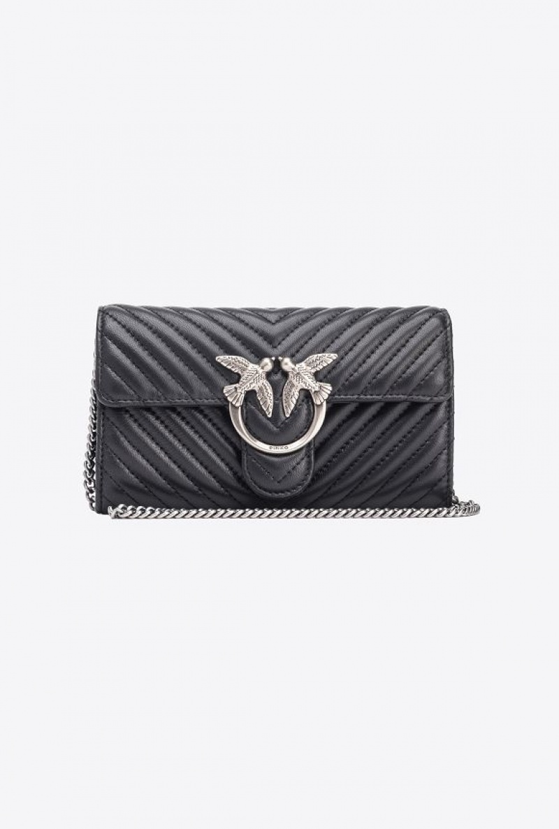 Pinko Love Bag One Wallet Chevron BLACK-OLD SILVER | SN-PKO34261