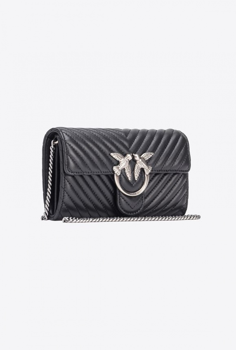 Pinko Love Bag One Wallet Chevron BLACK-OLD SILVER | SN-PKO34310