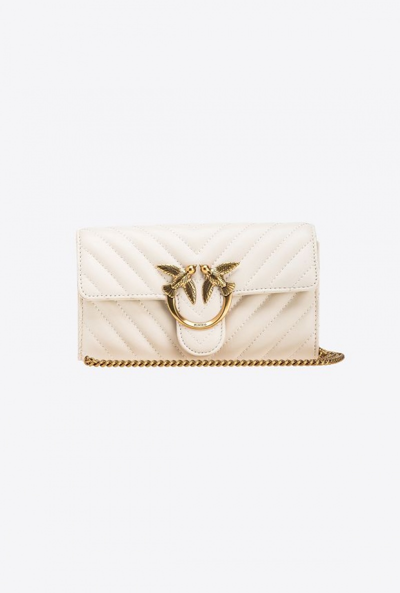 Pinko Love Bag One Wallet Chevron WHITE+WHITE-ANTIQUE GOLD | SN-PKO32451