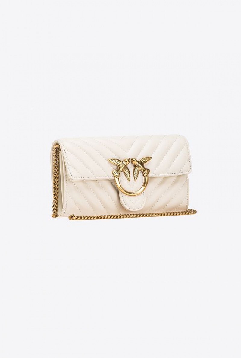 Pinko Love Bag One Wallet Chevron WHITE+WHITE-ANTIQUE GOLD | SN-PKO32792