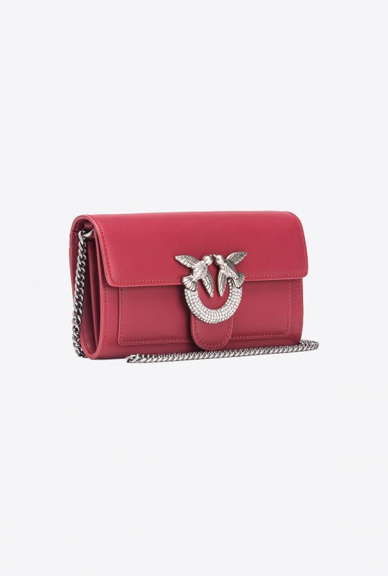 Pinko Love Bag One Wallet With Rhinestones DARK RED-OLD SILVER | SN-PKO34291