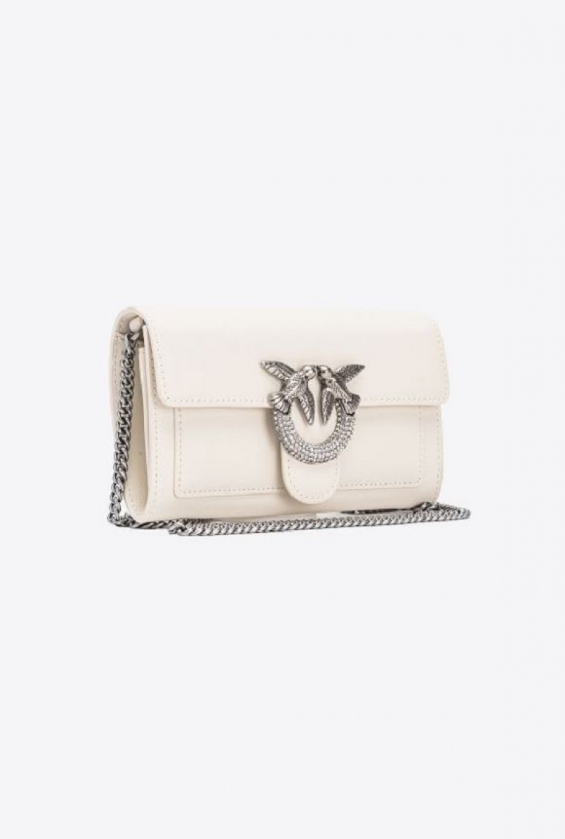 Pinko Love Bag One Wallet With Rhinestones WHITE+WHITE-OLD SILVER | SN-PKO34292