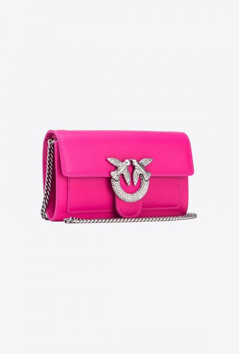 Pinko Love Bag One Wallet With Rhinestones PINKO PINK-OLD SILVER | SN-PKO34293