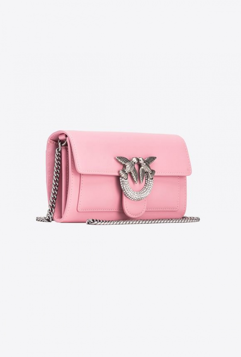 Pinko Love Bag One Wallet With Rhinestones PINK - BLUSH-OLD SILVER | SN-PKO34294