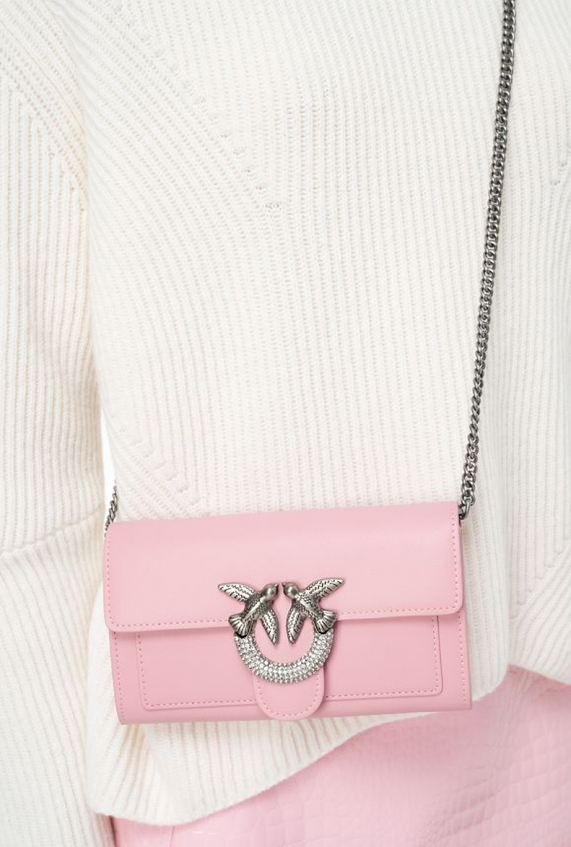 Pinko Love Bag One Wallet With Rhinestones PINK - BLUSH-OLD SILVER | SN-PKO34294