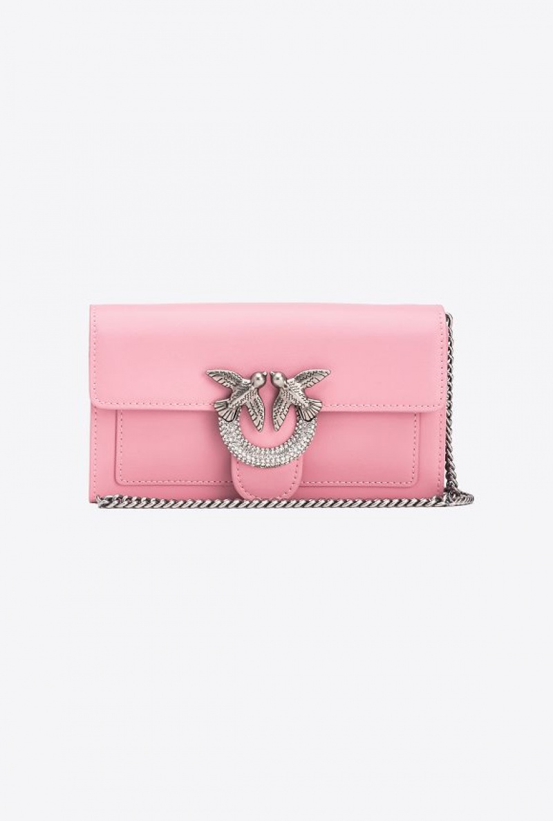 Pinko Love Bag One Wallet With Rhinestones PINK - BLUSH-OLD SILVER | SN-PKO34294