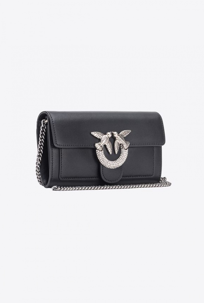 Pinko Love Bag One Wallet With Rhinestones BLACK-OLD SILVER | SN-PKO34295