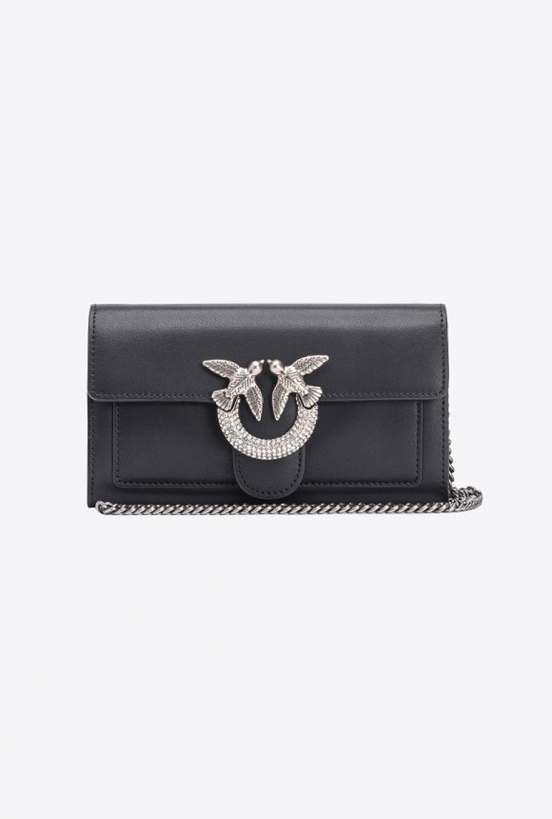 Pinko Love Bag One Wallet With Rhinestones BLACK-OLD SILVER | SN-PKO34295