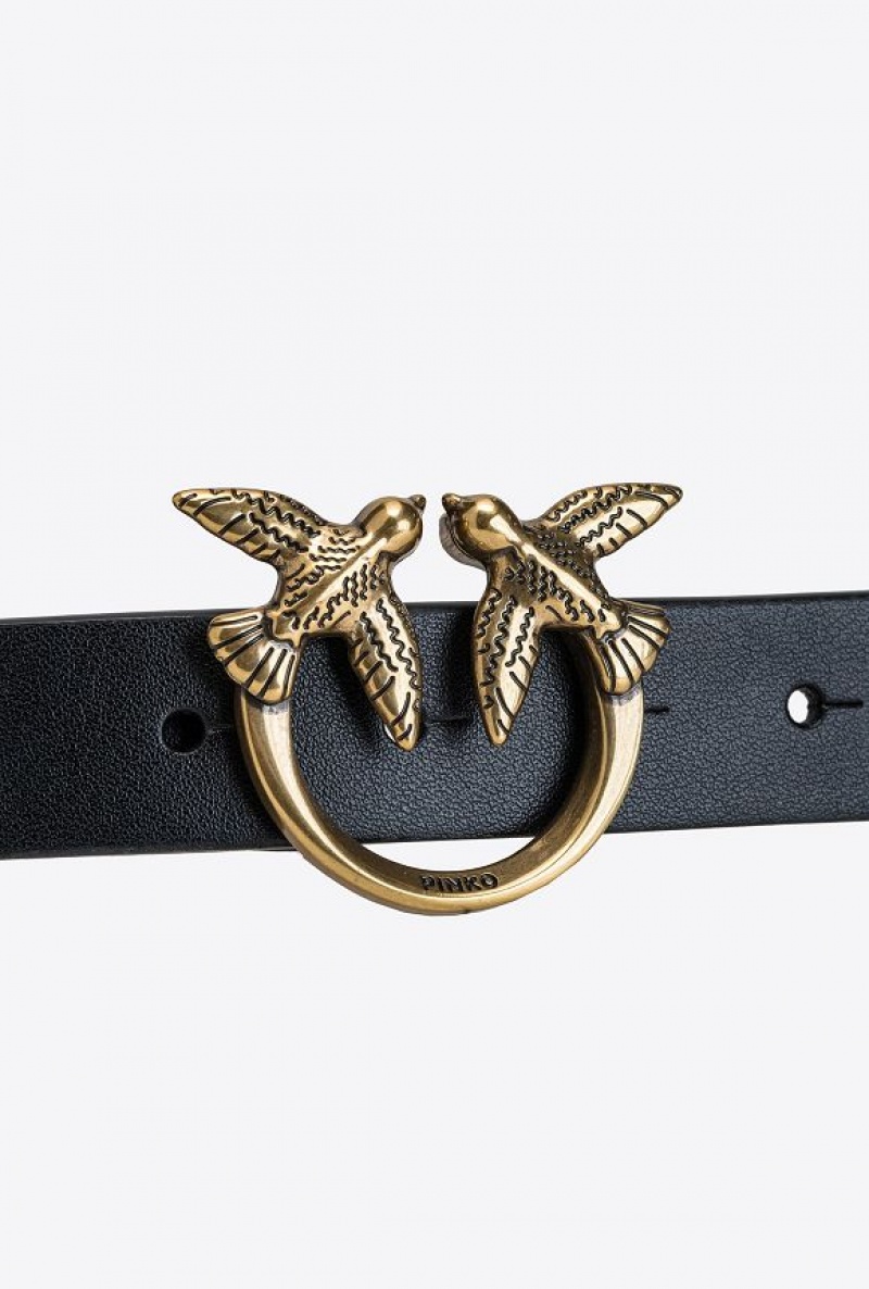 Pinko Love Birds Belt With Chain BLACK-ANTIQUE GOLD | SN-PKO34207